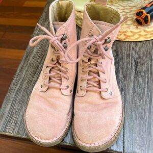 Light pink suede Birkenstock boots.